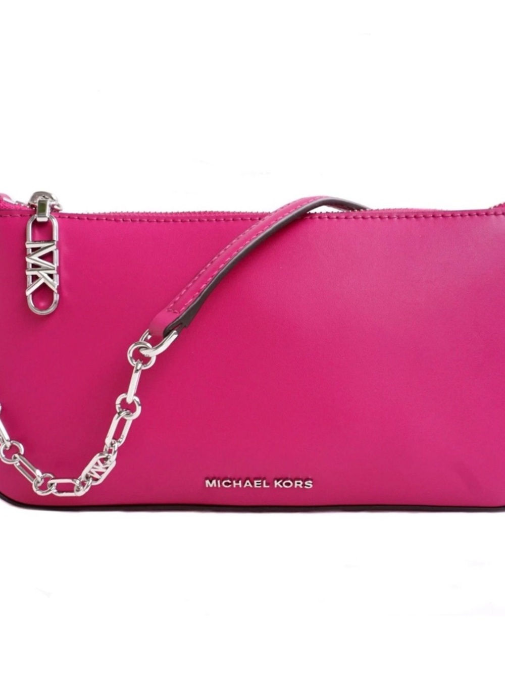 Michael Kors Deep Fuschia Empire Leather Chain-Link Pouchette - Picture 2 of 11